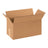Brown corrugated cardboard shipping box with open flaps, single-wall