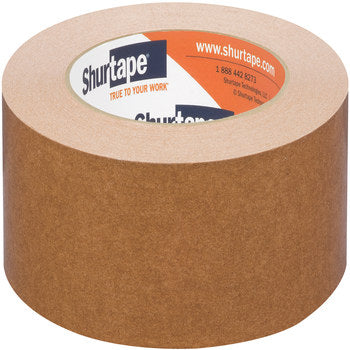 Kraft brown flatback tape roll with Shurtape label on top of roll