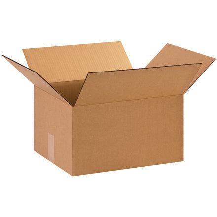 Corrugated shipping box, single-wall, open top, brown, 16 x 12 x 12 in