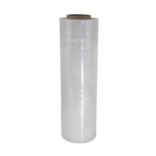 Clear stretch film roll with brown core, 18 in x 1500 ft