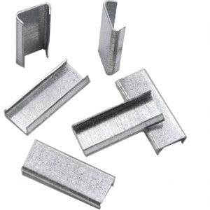 Snap-on open seal for steel strapping, set of galvanized metal strap end clips