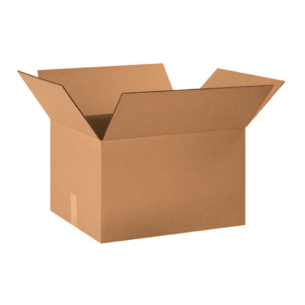 Brown corrugated shipping box, single-wall, open top with flaps