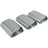 Open serrated poly strapping seals, silver metal, three-piece view