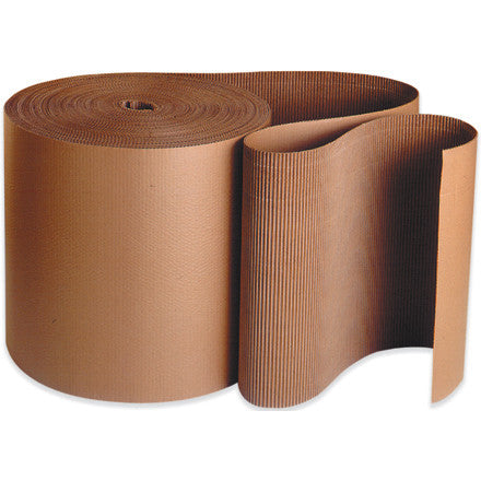 A-flute single-faced corrugated roll, brown, shown as two stacked rolls
