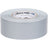 Silver duct tape roll viewed from top, showing brand label on core