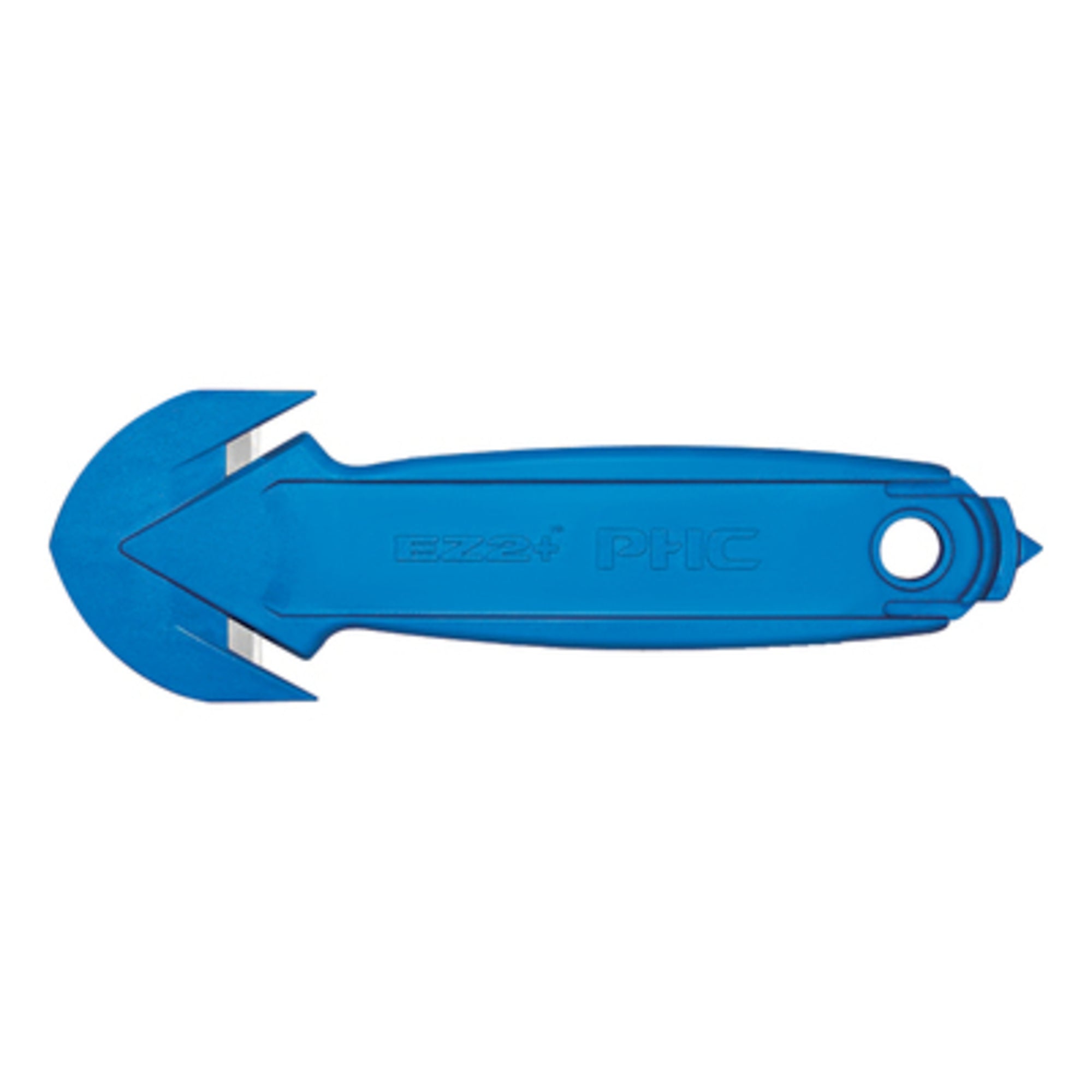 Blue EZ2+ concealed blade safety cutter with circular blade release hole