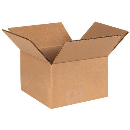 Corrugated single-wall shipping box, brown kraft, open with folded flaps