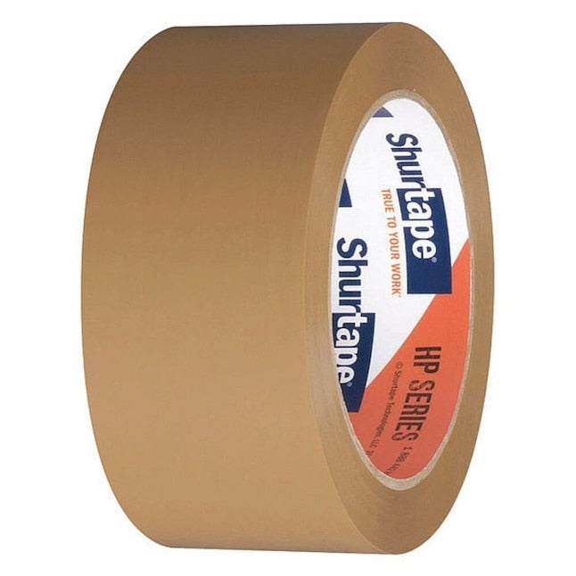 Tan carton tape roll, wide 48 mm, Shurtape HP100.