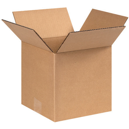 Brown corrugated cardboard shipping box with open top flaps