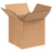 Single-wall corrugated shipping box, open top, brown cardboard with packing label