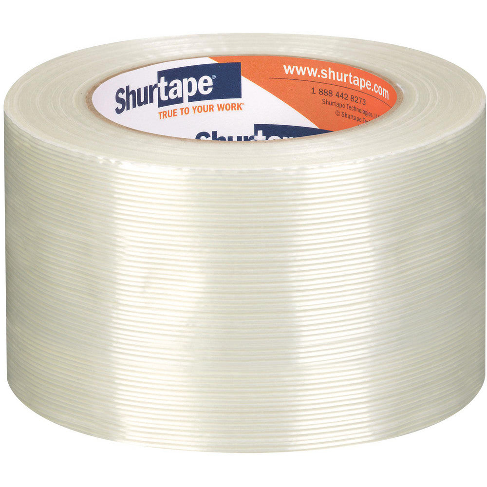 White filament strapping tape roll with Shurtape logo on outer label