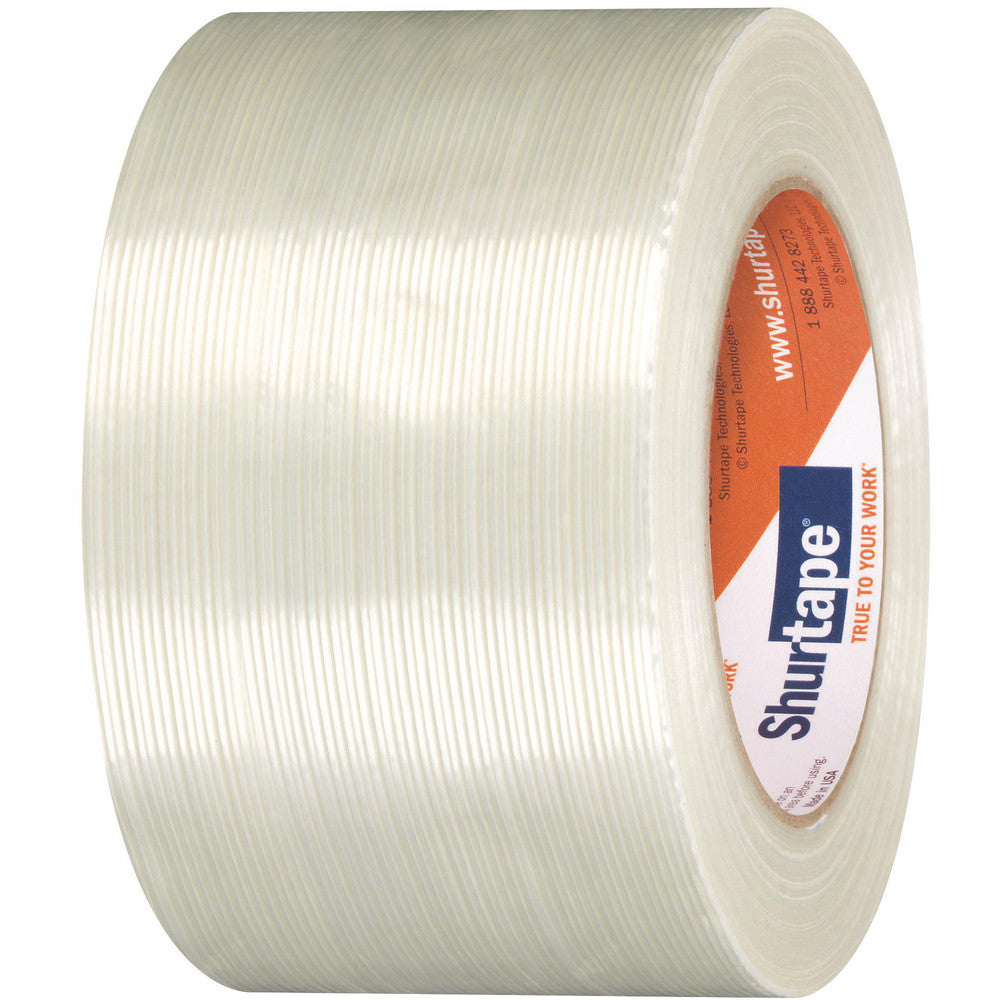 White filament strapping tape roll with visible Shurtape core label