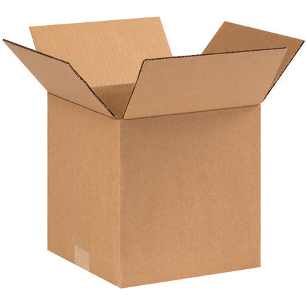 Corrugated cardboard box with open top flaps, brown