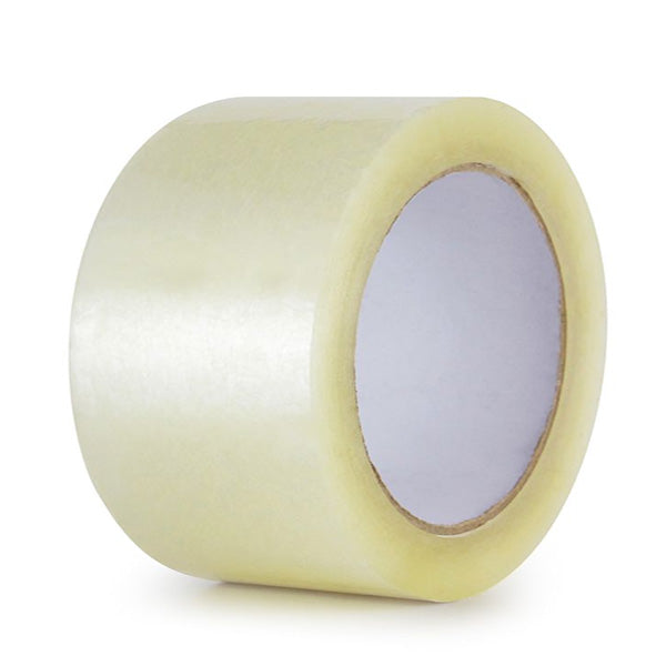 Clear hot melt carton sealing tape roll, translucent yellow, 3 in wide