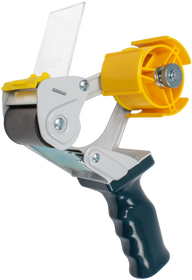 Handheld tape dispenser for 2-inch rolls, yellow and white with metal base
