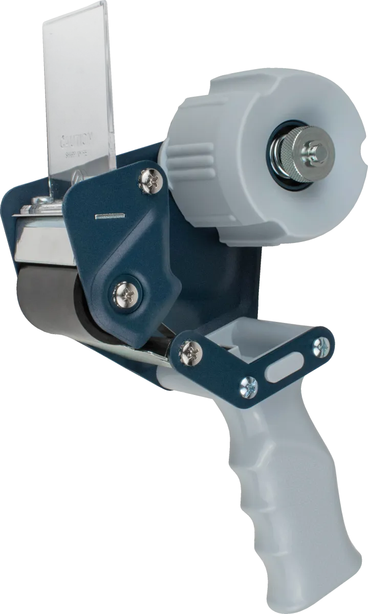 Heavy-duty tape dispenser with handheld lever and 2-inch roll core, gray metal
