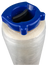 Encore 3-inch hand film core insert in blue, fitted on clear film roll