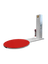 Stretch wrapping machine with red circular turntable platform