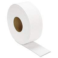 White 2-ply bath tissue jumbo roll with loose sheet, cardboard core visible