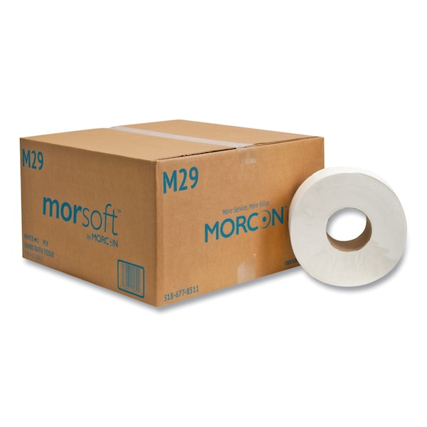 Morcon jumbo bath tissue carton with white roll, 2-ply paper sheets