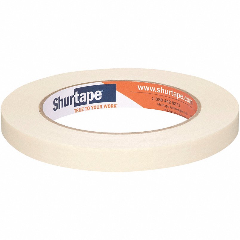 Shurtape masking tape roll, beige tape with top label visible