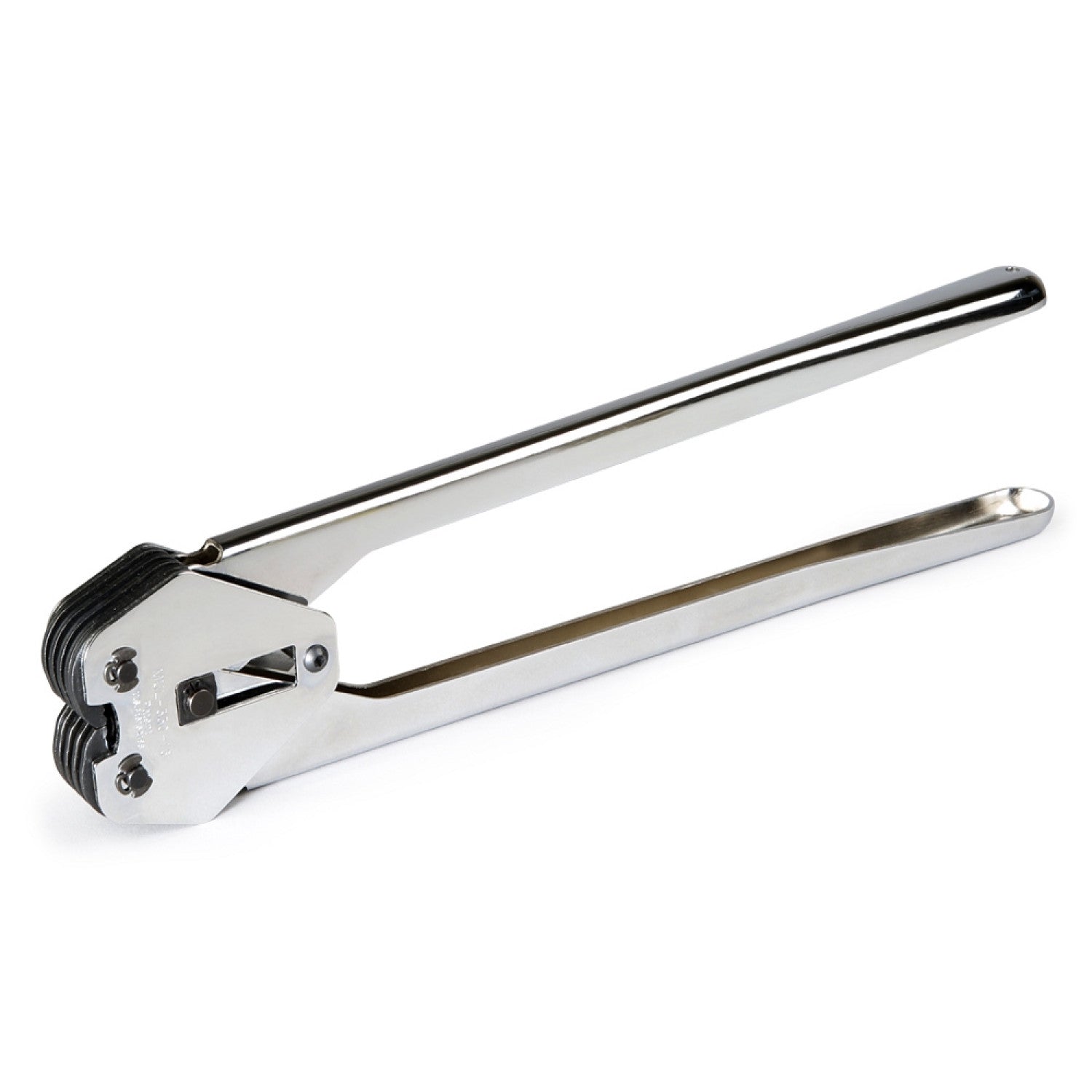 PET strapping sealer tool with metal jaws and black grip handle