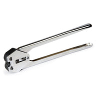PET strapping sealer tool with metal jaws and black grip handle