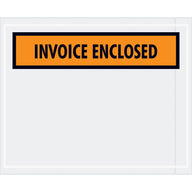 Invoice enclosed mailer with orange label reading “INVOICE ENCLOSED”