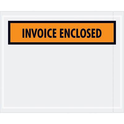 Invoice enclosed mailer with orange label reading “INVOICE ENCLOSED”