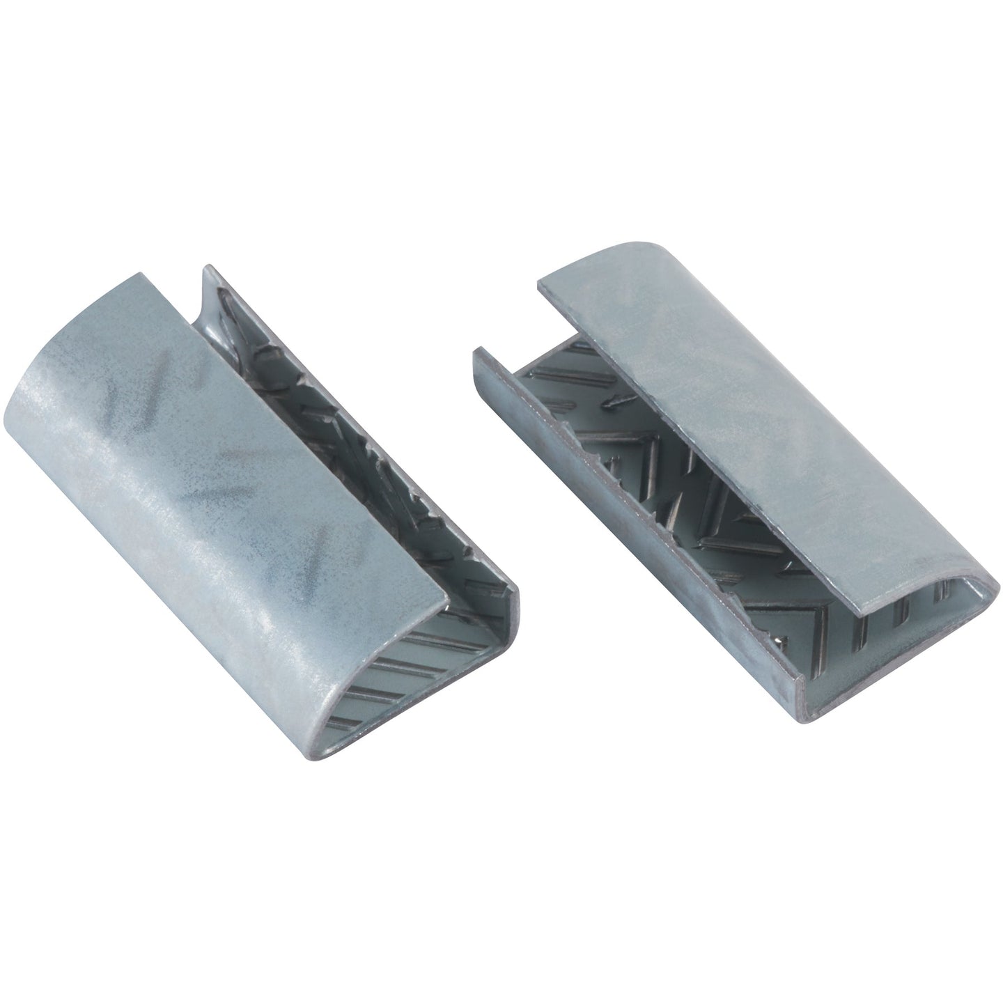 Open serrated strapping seal, 1/2" x 1" poly strapping clips