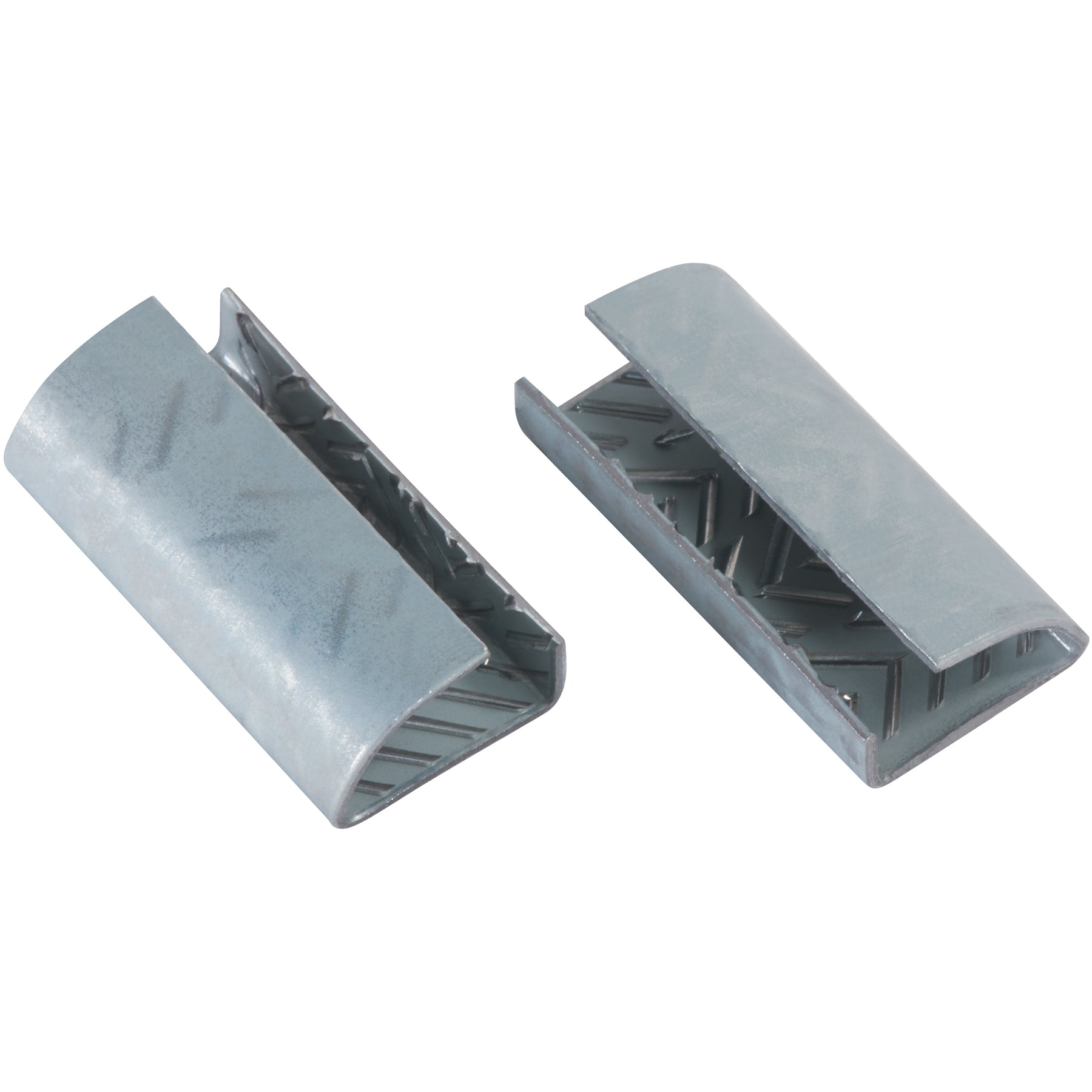 Open serrated strapping seal, 1/2" x 1" poly strapping clips