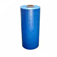Blue hand stretch film roll with cardboard core, 18 inch
