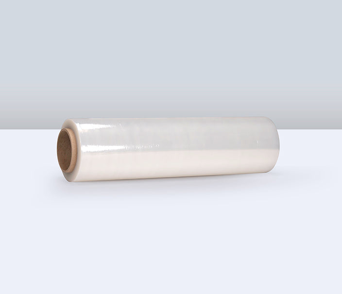 Clear hand stretch film roll on cardboard core, 12 in wide