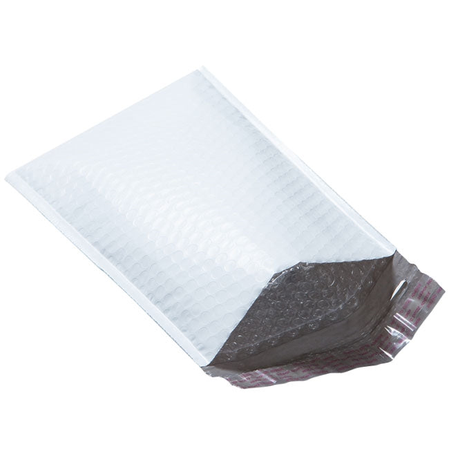 White poly bubble mailer envelope with bubble texture and self-seal flap