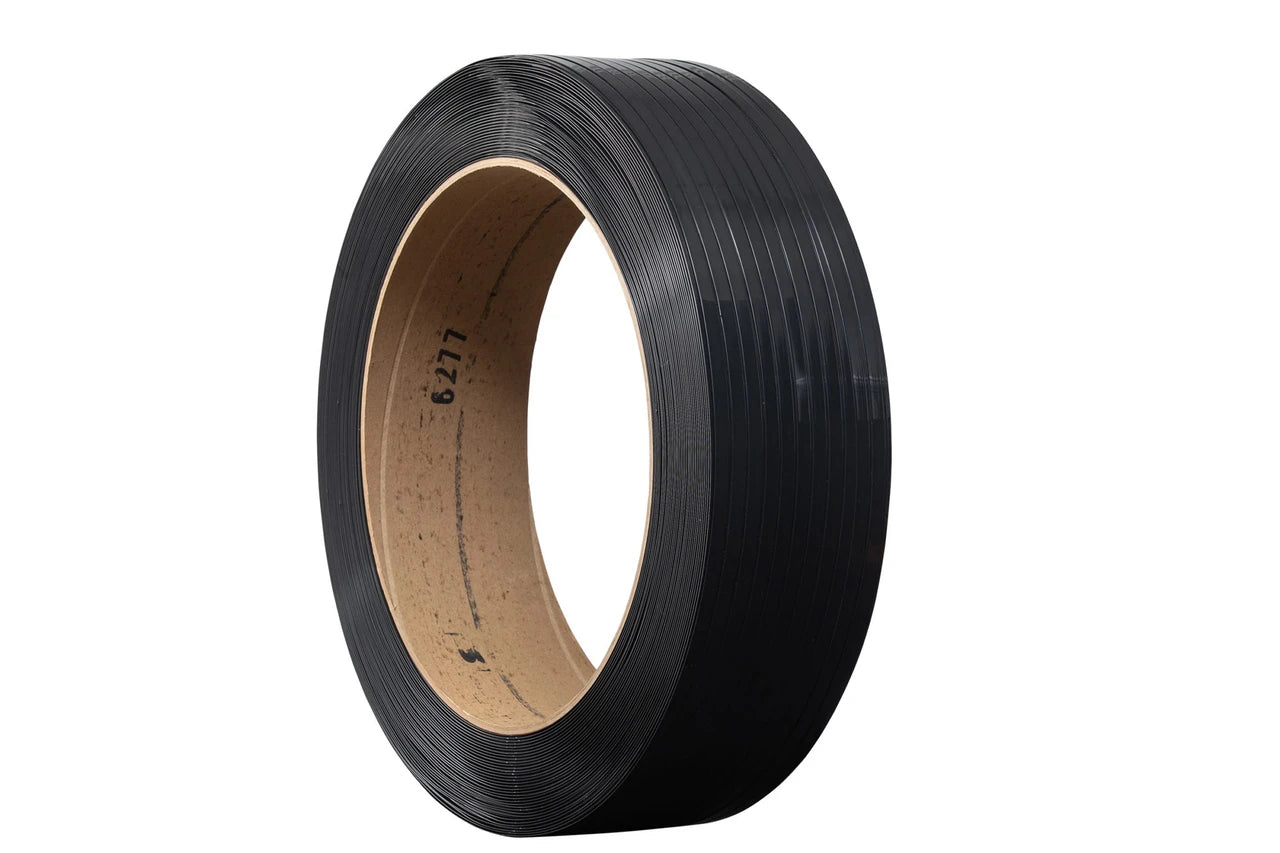 Black smooth waxed polyester PET strapping coil on roll