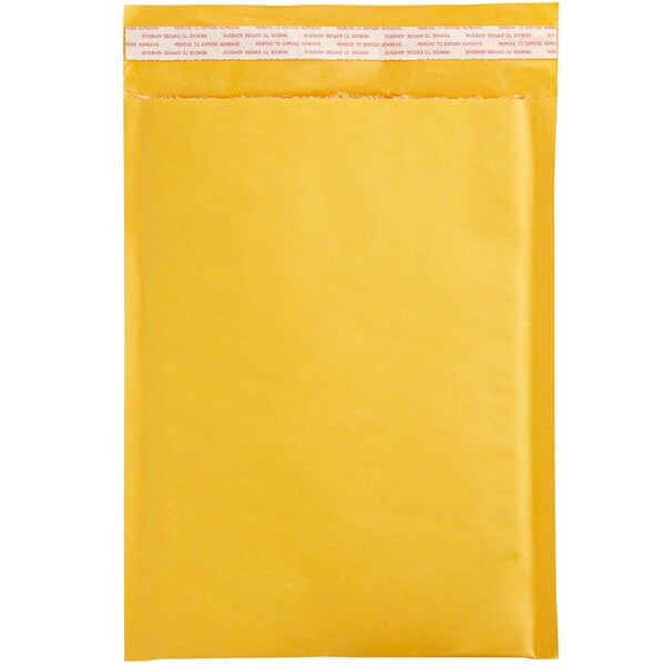 Kraft bubble mailer envelope with bubble lining and self-seal closure