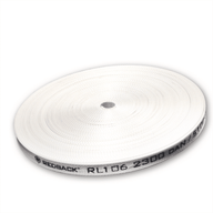 Woven strapping tape roll, cream-white with REDBACK branding and RL105 text