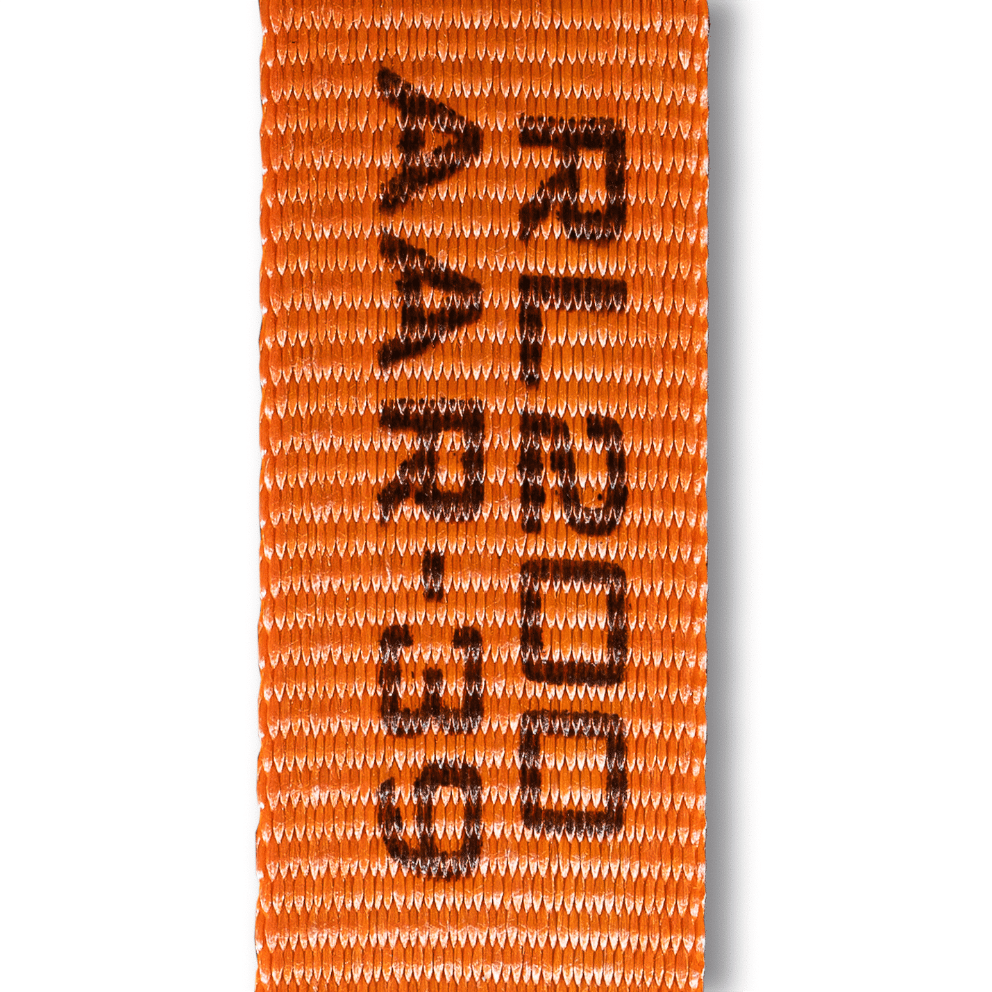 Orange woven lashing strap with close-up braided texture