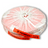 Orange woven lashing strap roll with cinch tie and printed label