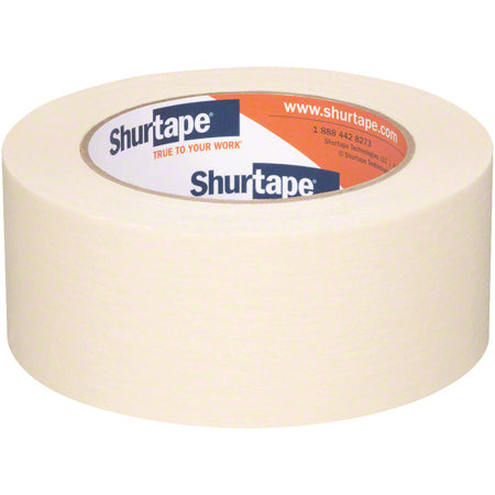 Beige masking tape roll with Shurtape branding on top