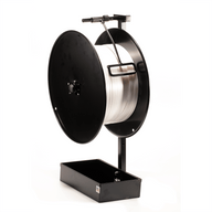 Forklift mountable dispenser with black base and stainless steel spool reel