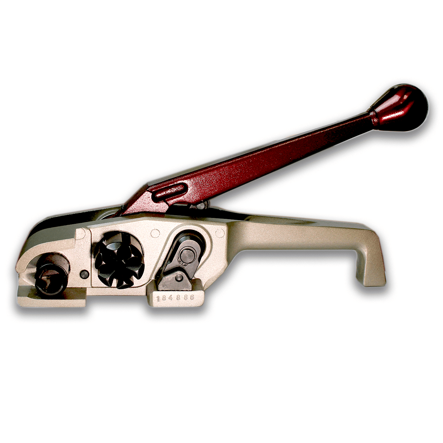 Heavy-duty tensioning tool with red handle and 1/4 in–3/4 in clamp head