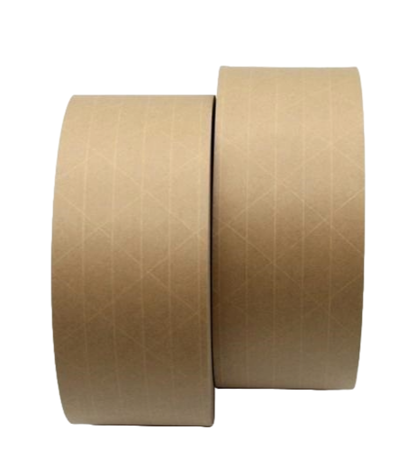 Reinforced gummed kraft tape rolls, brown, end-to-end