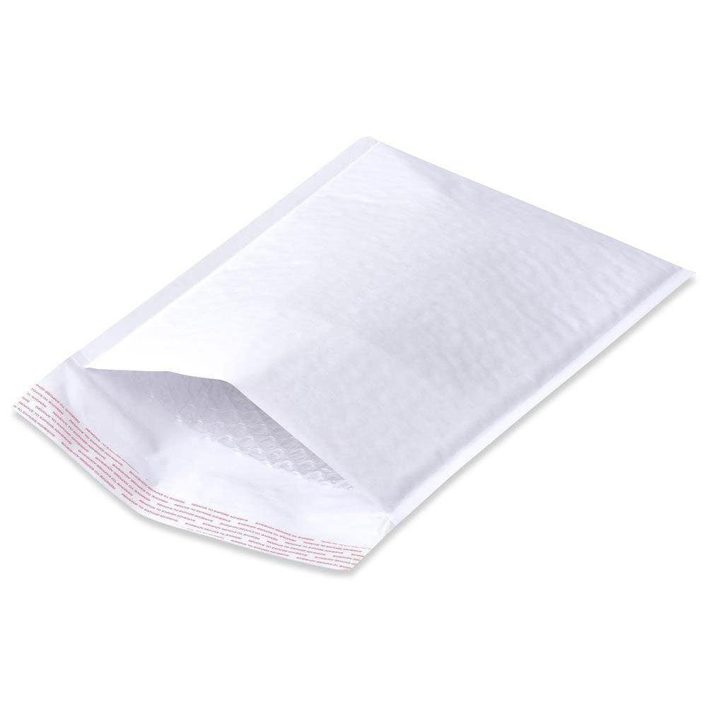 White kraft bubble mailer envelope with bubble lining, open front