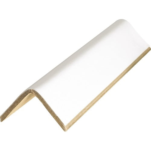 White corner edge protector strip with curved inside corner and beige backing