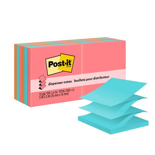 Post-it pop-up dispenser with blue sticky note stack