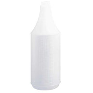 Clear 32 oz embossed spray bottle with white spray nozzle and cap