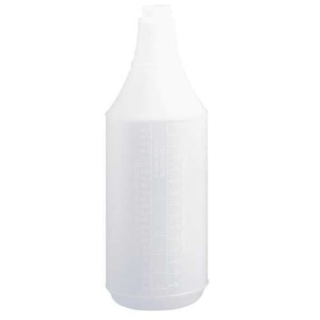 Clear 32 oz embossed spray bottle with white spray nozzle and cap