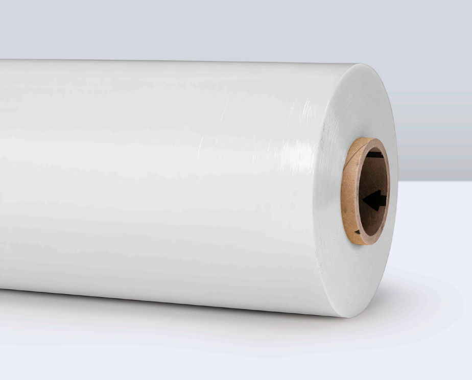 Machine stretch film roll, clear plastic film wound on cardboard core