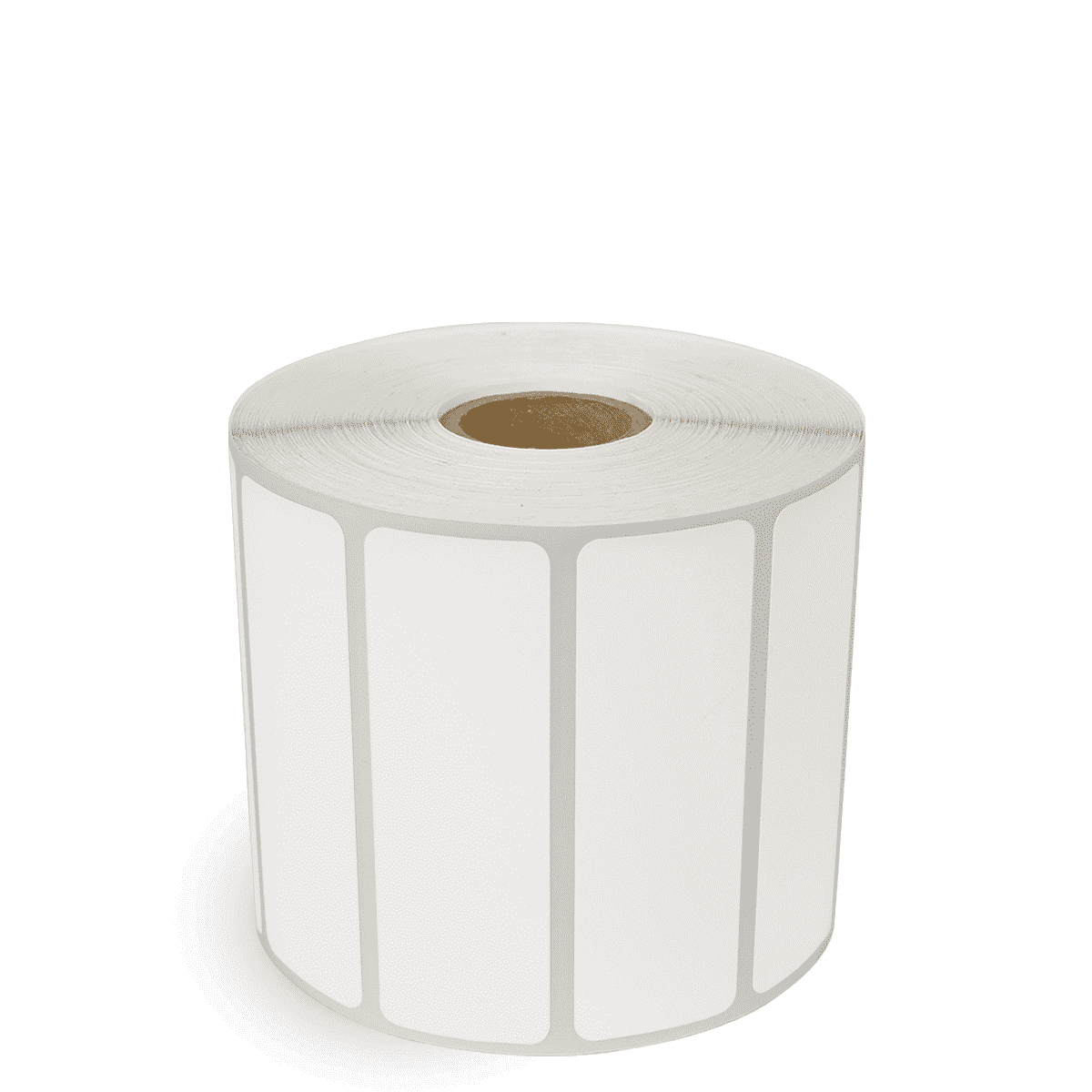 Roll of white rectangular direct thermal label stickers, 1 in core